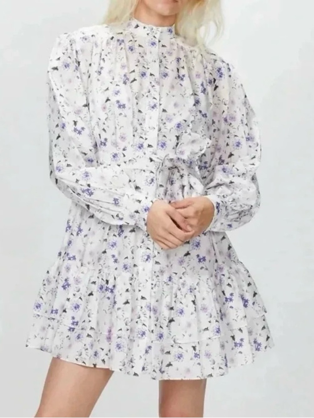 The Kooples White Mini Dress with Lavender Floral Print